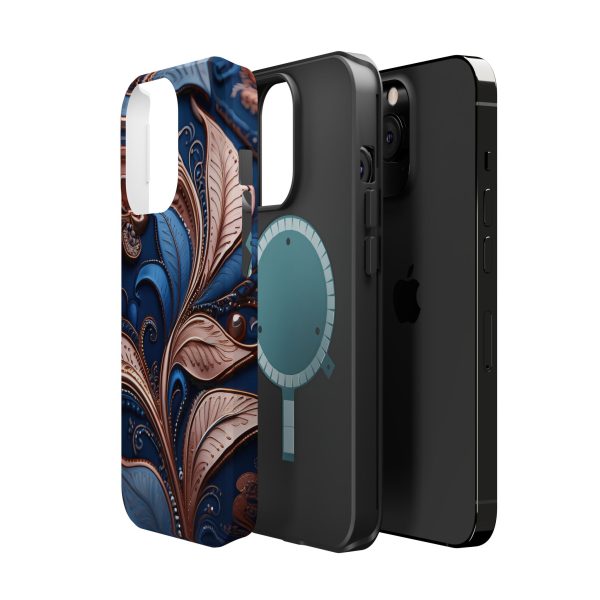 Blue Gold Paisley BRG1- Custom Magnetic Tough Case for iPhone - Dual Layer Protection with MagSafe® Compatibility - Matte or Glossy Finish - Image 67