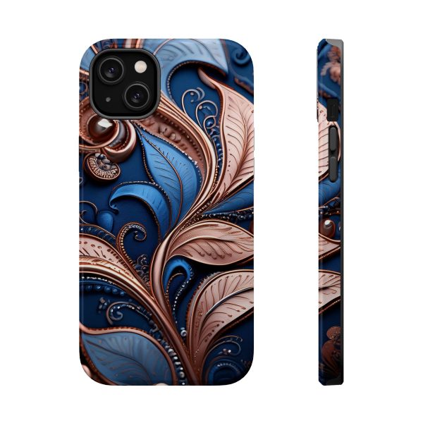 Blue Gold Paisley BRG1- Custom Magnetic Tough Case for iPhone - Dual Layer Protection with MagSafe® Compatibility - Matte or Glossy Finish - Image 21