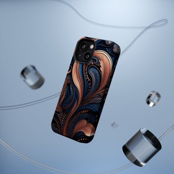 Blue Gold Paisley BRG8 - Custom Magnetic Tough Case for iPhone - Dual Layer Protection with MagSafe® Compatibility - Matte or Glossy Finish - Image 55