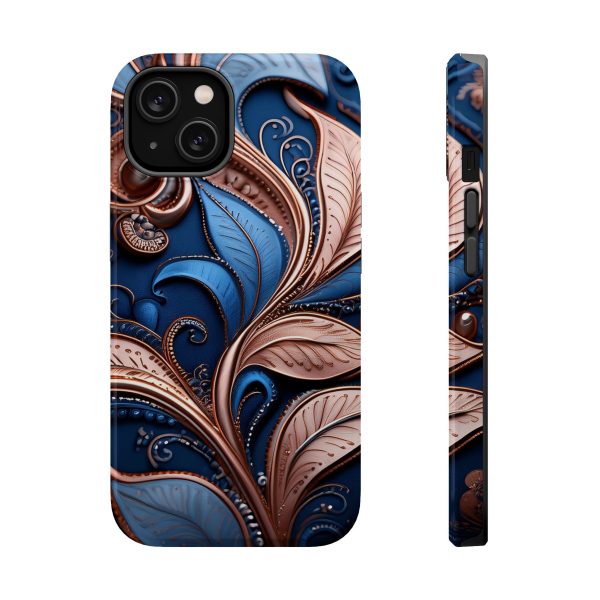 Blue Gold Paisley BRG1- Custom Magnetic Tough Case for iPhone - Dual Layer Protection with MagSafe® Compatibility - Matte or Glossy Finish