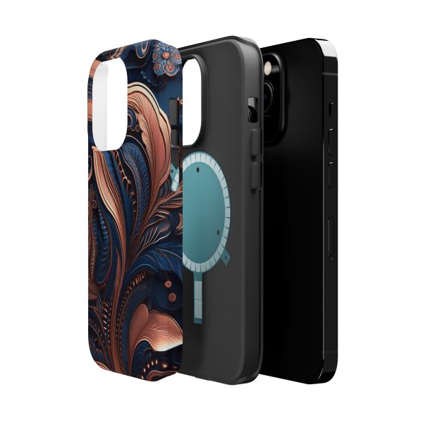 Blue Gold Paisley BRG8 - Custom Magnetic Tough Case for iPhone - Dual Layer Protection with MagSafe® Compatibility - Matte or Glossy Finish - Image 16