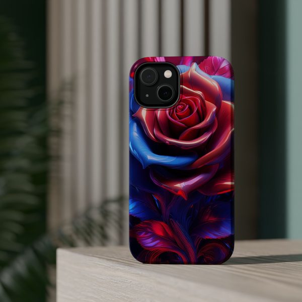 Red and Blue Rose- Custom Magnetic Tough Case for iPhone - Dual Layer Protection with MagSafe® Compatibility - Matte or Glossy Finish - Image 4