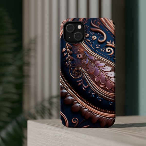 Blue Gold Paisley BRG7- Custom Magnetic Tough Case for iPhone - Dual Layer Protection with MagSafe® Compatibility - Matte or Glossy Finish - Image 24