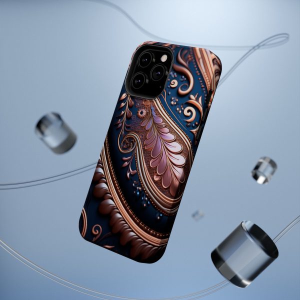 Blue Gold Paisley BRG7- Custom Magnetic Tough Case for iPhone - Dual Layer Protection with MagSafe® Compatibility - Matte or Glossy Finish - Image 75