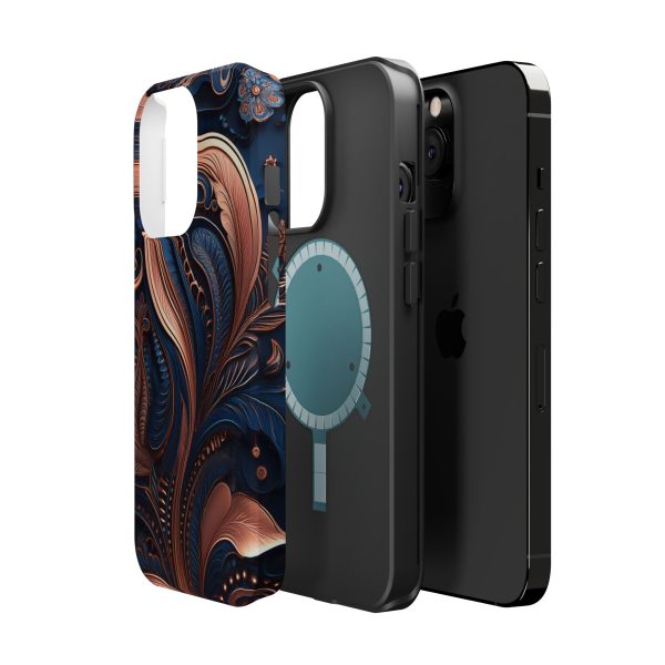 Blue Gold Paisley BRG8 - Custom Magnetic Tough Case for iPhone - Dual Layer Protection with MagSafe® Compatibility - Matte or Glossy Finish - Image 66