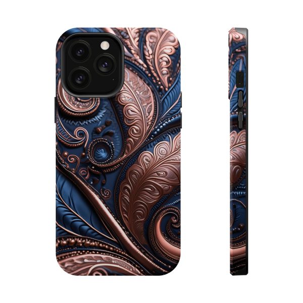 Blue Gold Paisley BRG2- Custom Magnetic Tough Case for iPhone - Dual Layer Protection with MagSafe® Compatibility - Matte or Glossy Finish - Image 71