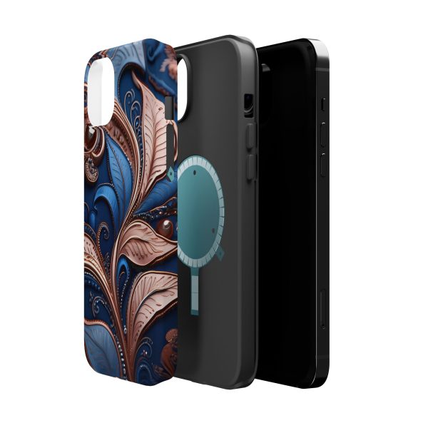 Blue Gold Paisley BRG1- Custom Magnetic Tough Case for iPhone - Dual Layer Protection with MagSafe® Compatibility - Matte or Glossy Finish - Image 27