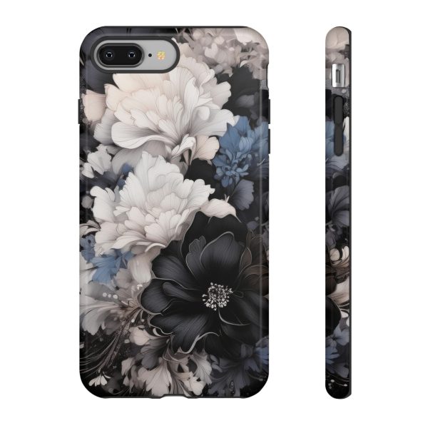 Black and White Flowers iPhone | Samsung | Samsung Galaxy | Google Pixel - Cell Phone Tough Cases - Image 3