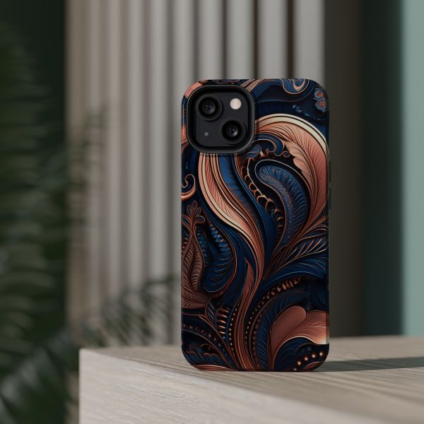 Blue Gold Paisley BRG8 - Custom Magnetic Tough Case for iPhone - Dual Layer Protection with MagSafe® Compatibility - Matte or Glossy Finish - Image 44