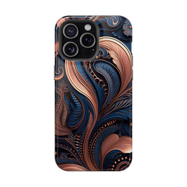 Blue Gold Paisley BRG8 - Custom Magnetic Tough Case for iPhone - Dual Layer Protection with MagSafe® Compatibility - Matte or Glossy Finish - Image 112