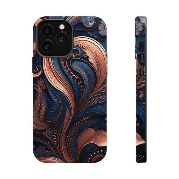 Blue Gold Paisley BRG8 - Custom Magnetic Tough Case for iPhone - Dual Layer Protection with MagSafe® Compatibility - Matte or Glossy Finish - Image 77