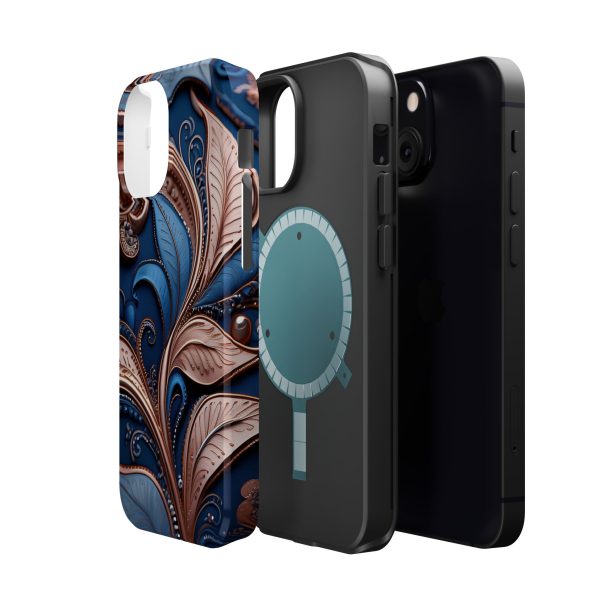 Blue Gold Paisley BRG1- Custom Magnetic Tough Case for iPhone - Dual Layer Protection with MagSafe® Compatibility - Matte or Glossy Finish - Image 52