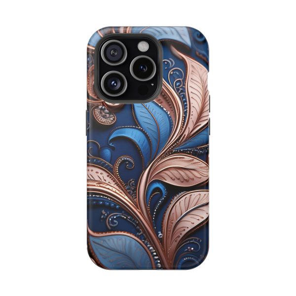 Blue Gold Paisley BRG1- Custom Magnetic Tough Case for iPhone - Dual Layer Protection with MagSafe® Compatibility - Matte or Glossy Finish - Image 96