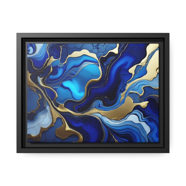 Royal Blue Gold RB1 Marble Matte Canvas, Black Frame