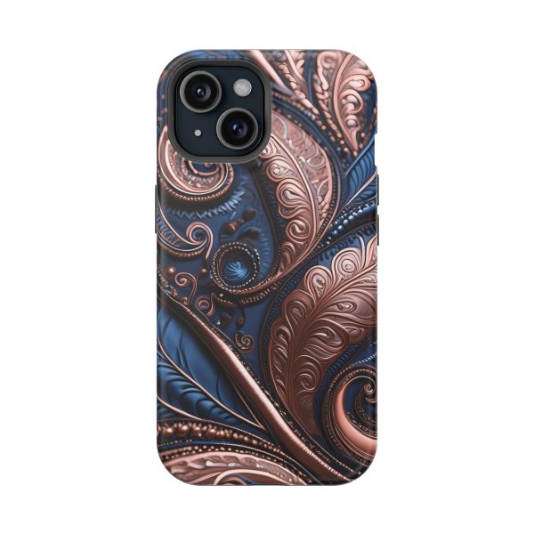 Blue Gold Paisley BRG2- Custom Magnetic Tough Case for iPhone - Dual Layer Protection with MagSafe® Compatibility - Matte or Glossy Finish - Image 87