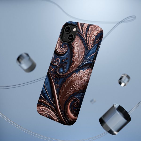 Blue Gold Paisley BRG2- Custom Magnetic Tough Case for iPhone - Dual Layer Protection with MagSafe® Compatibility - Matte or Glossy Finish - Image 25