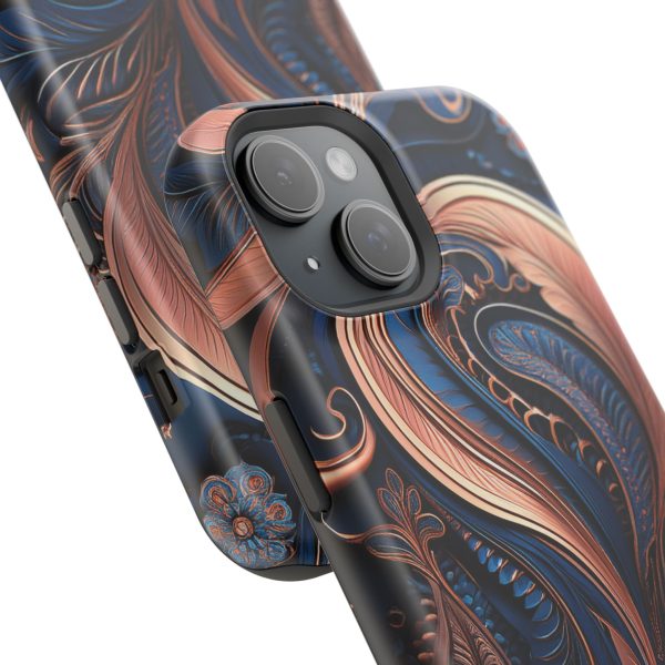 Blue Gold Paisley BRG8 - Custom Magnetic Tough Case for iPhone - Dual Layer Protection with MagSafe® Compatibility - Matte or Glossy Finish - Image 88