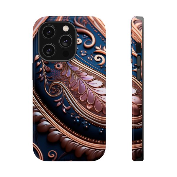 Blue Gold Paisley BRG7- Custom Magnetic Tough Case for iPhone - Dual Layer Protection with MagSafe® Compatibility - Matte or Glossy Finish - Image 11