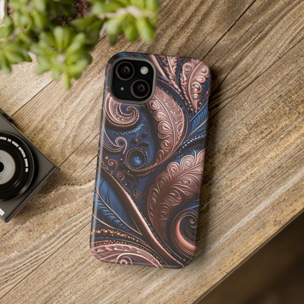 Blue Gold Paisley BRG2- Custom Magnetic Tough Case for iPhone - Dual Layer Protection with MagSafe® Compatibility - Matte or Glossy Finish - Image 110