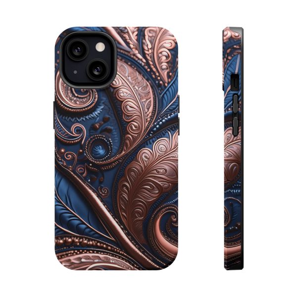 Blue Gold Paisley BRG2- Custom Magnetic Tough Case for iPhone - Dual Layer Protection with MagSafe® Compatibility - Matte or Glossy Finish - Image 46