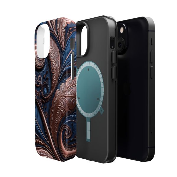 Blue Gold Paisley BRG2- Custom Magnetic Tough Case for iPhone - Dual Layer Protection with MagSafe® Compatibility - Matte or Glossy Finish - Image 52