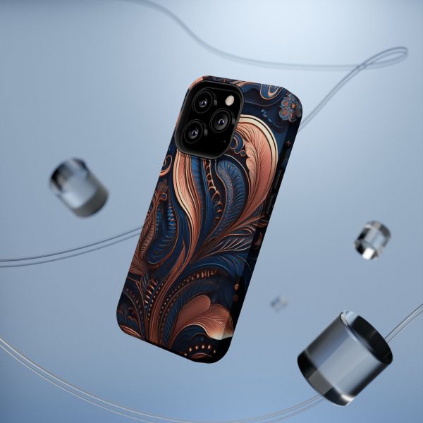 Blue Gold Paisley BRG8 - Custom Magnetic Tough Case for iPhone - Dual Layer Protection with MagSafe® Compatibility - Matte or Glossy Finish - Image 70