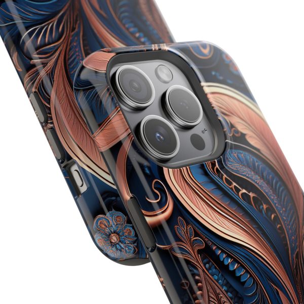 Blue Gold Paisley BRG8 - Custom Magnetic Tough Case for iPhone - Dual Layer Protection with MagSafe® Compatibility - Matte or Glossy Finish - Image 93