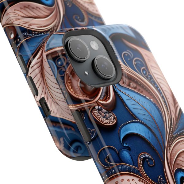 Blue Gold Paisley BRG1- Custom Magnetic Tough Case for iPhone - Dual Layer Protection with MagSafe® Compatibility - Matte or Glossy Finish - Image 83