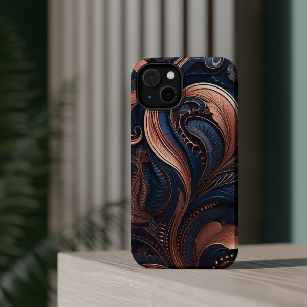 Blue Gold Paisley BRG8 - Custom Magnetic Tough Case for iPhone - Dual Layer Protection with MagSafe® Compatibility - Matte or Glossy Finish - Image 9