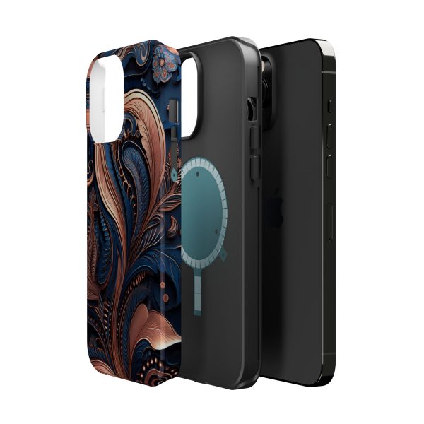 Blue Gold Paisley BRG8 - Custom Magnetic Tough Case for iPhone - Dual Layer Protection with MagSafe® Compatibility - Matte or Glossy Finish - Image 71