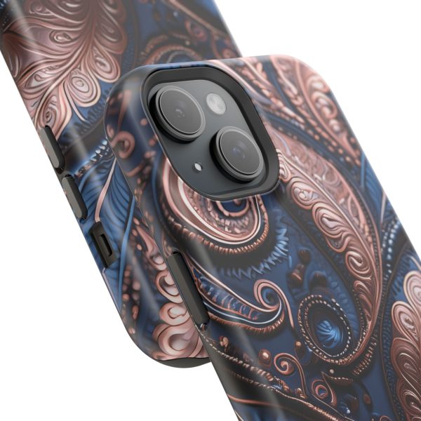 Blue Gold Paisley BRG2- Custom Magnetic Tough Case for iPhone - Dual Layer Protection with MagSafe® Compatibility - Matte or Glossy Finish - Image 86