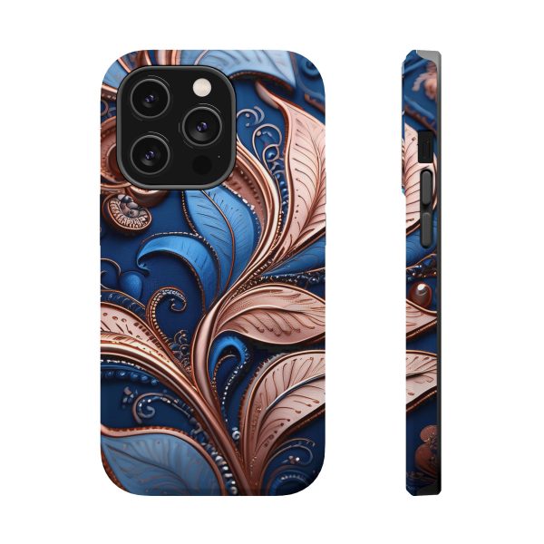 Blue Gold Paisley BRG1- Custom Magnetic Tough Case for iPhone - Dual Layer Protection with MagSafe® Compatibility - Matte or Glossy Finish - Image 16