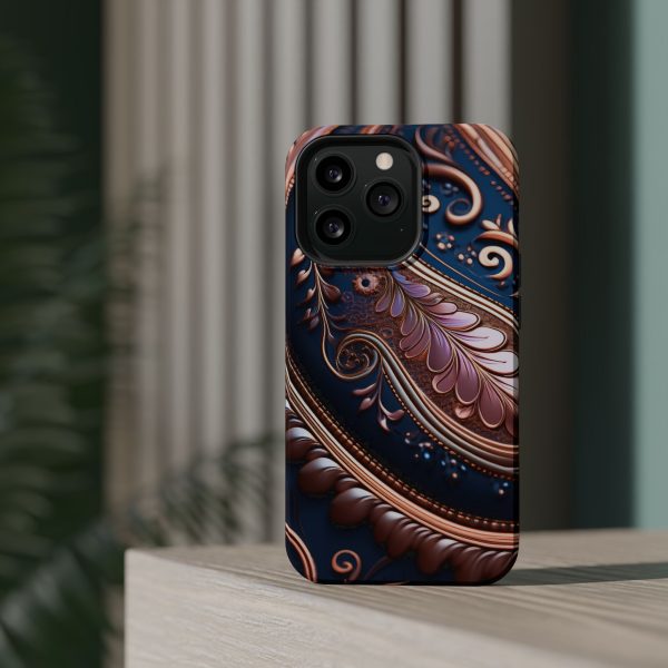 Blue Gold Paisley BRG7- Custom Magnetic Tough Case for iPhone - Dual Layer Protection with MagSafe® Compatibility - Matte or Glossy Finish - Image 69