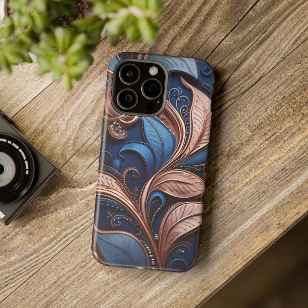 Blue Gold Paisley BRG1- Custom Magnetic Tough Case for iPhone - Dual Layer Protection with MagSafe® Compatibility - Matte or Glossy Finish - Image 120