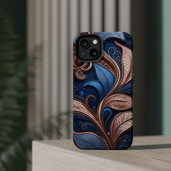 Blue Gold Paisley BRG1- Custom Magnetic Tough Case for iPhone - Dual Layer Protection with MagSafe® Compatibility - Matte or Glossy Finish - Image 49