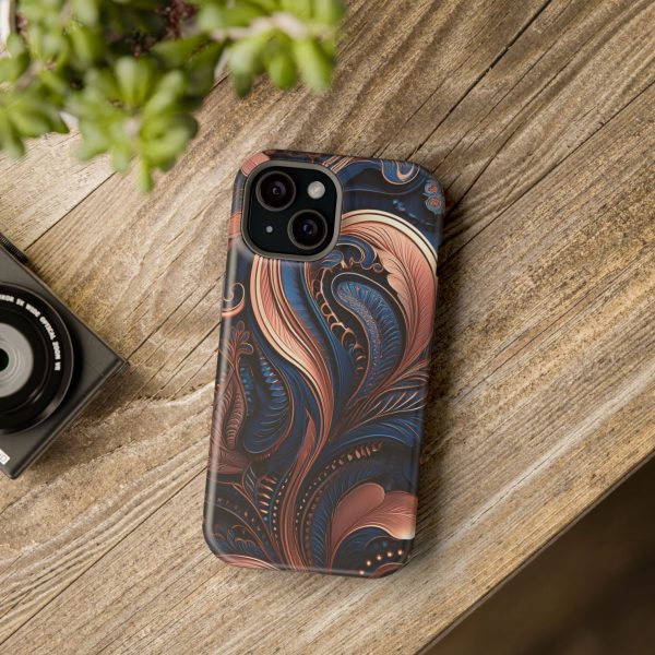 Blue Gold Paisley BRG8 - Custom Magnetic Tough Case for iPhone - Dual Layer Protection with MagSafe® Compatibility - Matte or Glossy Finish - Image 90