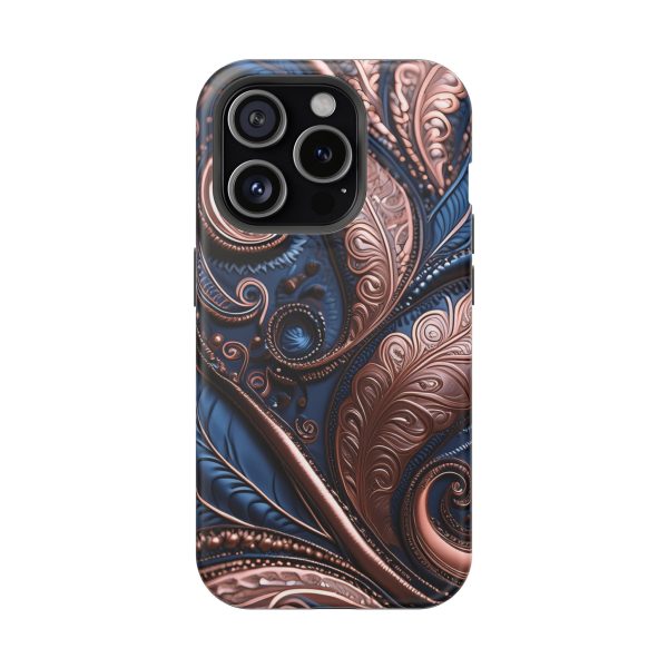 Blue Gold Paisley BRG2- Custom Magnetic Tough Case for iPhone - Dual Layer Protection with MagSafe® Compatibility - Matte or Glossy Finish - Image 97