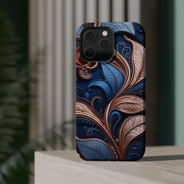 Blue Gold Paisley BRG1- Custom Magnetic Tough Case for iPhone - Dual Layer Protection with MagSafe® Compatibility - Matte or Glossy Finish - Image 39