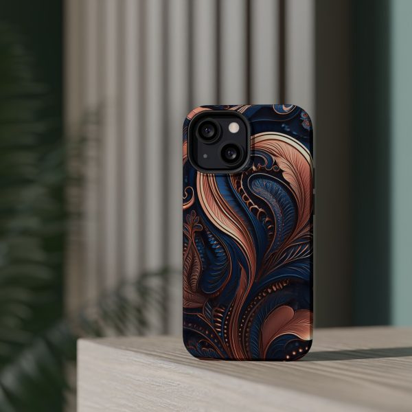 Blue Gold Paisley BRG8 - Custom Magnetic Tough Case for iPhone - Dual Layer Protection with MagSafe® Compatibility - Matte or Glossy Finish - Image 59