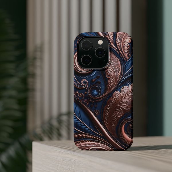 Blue Gold Paisley BRG2- Custom Magnetic Tough Case for iPhone - Dual Layer Protection with MagSafe® Compatibility - Matte or Glossy Finish - Image 19