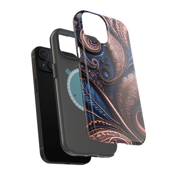 Blue Gold Paisley BRG2- Custom Magnetic Tough Case for iPhone - Dual Layer Protection with MagSafe® Compatibility - Matte or Glossy Finish - Image 83