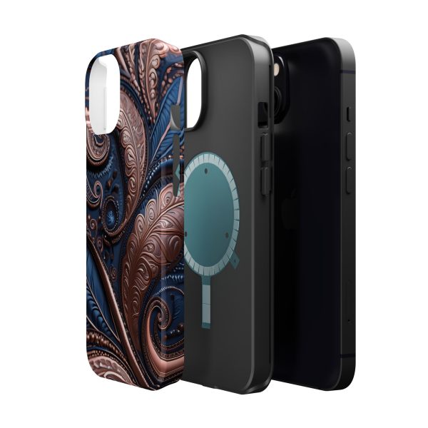 Blue Gold Paisley BRG2- Custom Magnetic Tough Case for iPhone - Dual Layer Protection with MagSafe® Compatibility - Matte or Glossy Finish - Image 42