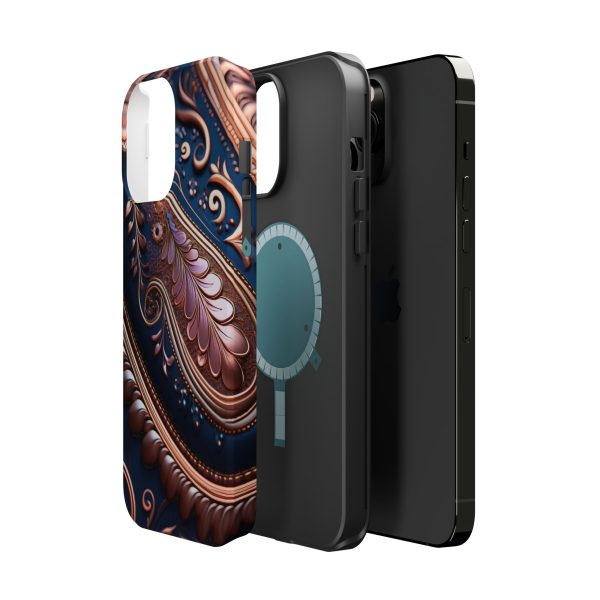 Blue Gold Paisley BRG7- Custom Magnetic Tough Case for iPhone - Dual Layer Protection with MagSafe® Compatibility - Matte or Glossy Finish - Image 77