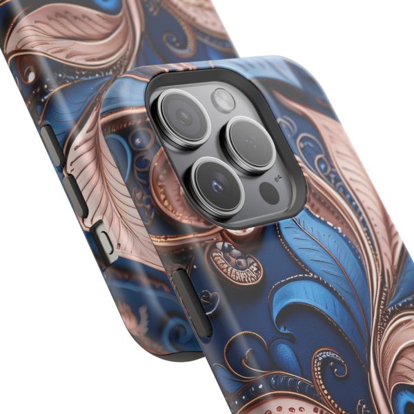 Blue Gold Paisley BRG1- Custom Magnetic Tough Case for iPhone - Dual Layer Protection with MagSafe® Compatibility - Matte or Glossy Finish - Image 98