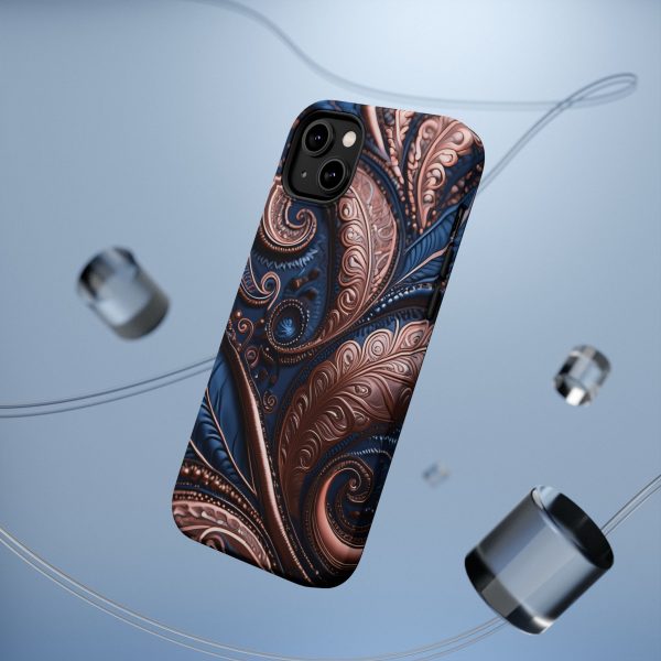 Blue Gold Paisley BRG2- Custom Magnetic Tough Case for iPhone - Dual Layer Protection with MagSafe® Compatibility - Matte or Glossy Finish - Image 30