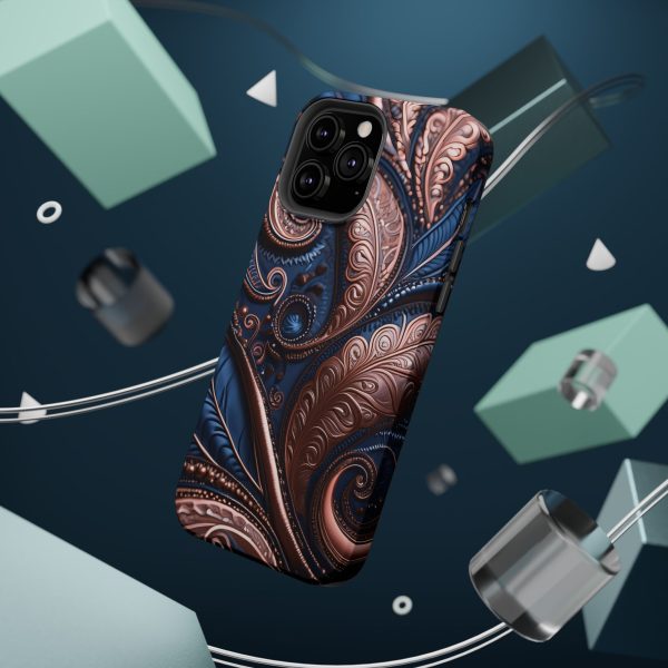 Blue Gold Paisley BRG2- Custom Magnetic Tough Case for iPhone - Dual Layer Protection with MagSafe® Compatibility - Matte or Glossy Finish - Image 78