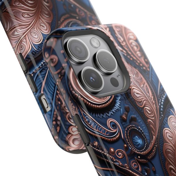 Blue Gold Paisley BRG2- Custom Magnetic Tough Case for iPhone - Dual Layer Protection with MagSafe® Compatibility - Matte or Glossy Finish - Image 91