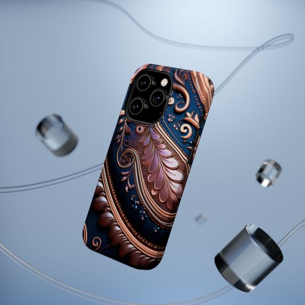 Blue Gold Paisley BRG7- Custom Magnetic Tough Case for iPhone - Dual Layer Protection with MagSafe® Compatibility - Matte or Glossy Finish - Image 15