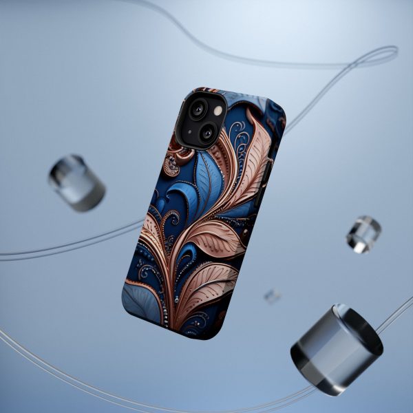 Blue Gold Paisley BRG1- Custom Magnetic Tough Case for iPhone - Dual Layer Protection with MagSafe® Compatibility - Matte or Glossy Finish - Image 55