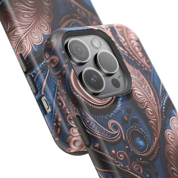 Blue Gold Paisley BRG2- Custom Magnetic Tough Case for iPhone - Dual Layer Protection with MagSafe® Compatibility - Matte or Glossy Finish - Image 96